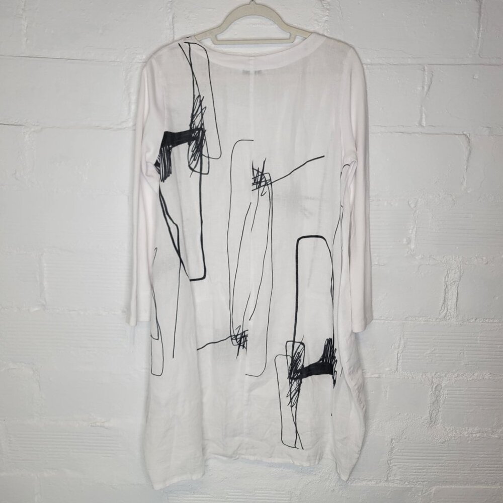 Banana Blue Australia Women's Small Tunic Shirt Dress Linen White Black - Picture 2 of 5